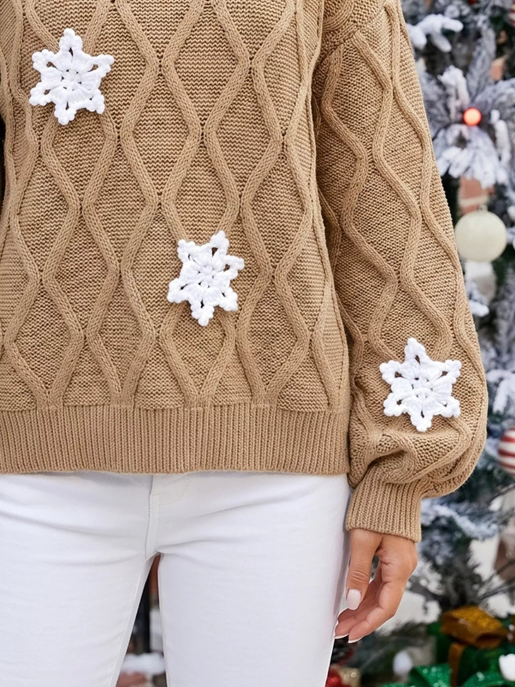 Snowflake Textured V-Neck Sweater
