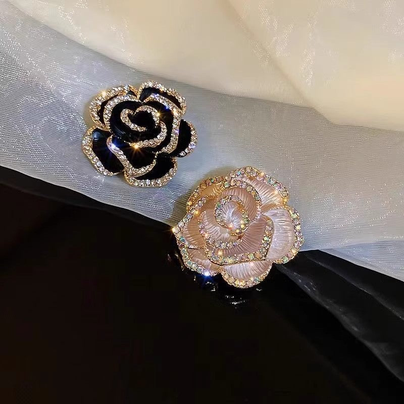 Camellia Flower Brooch High End Rhinestone Corsage Pin