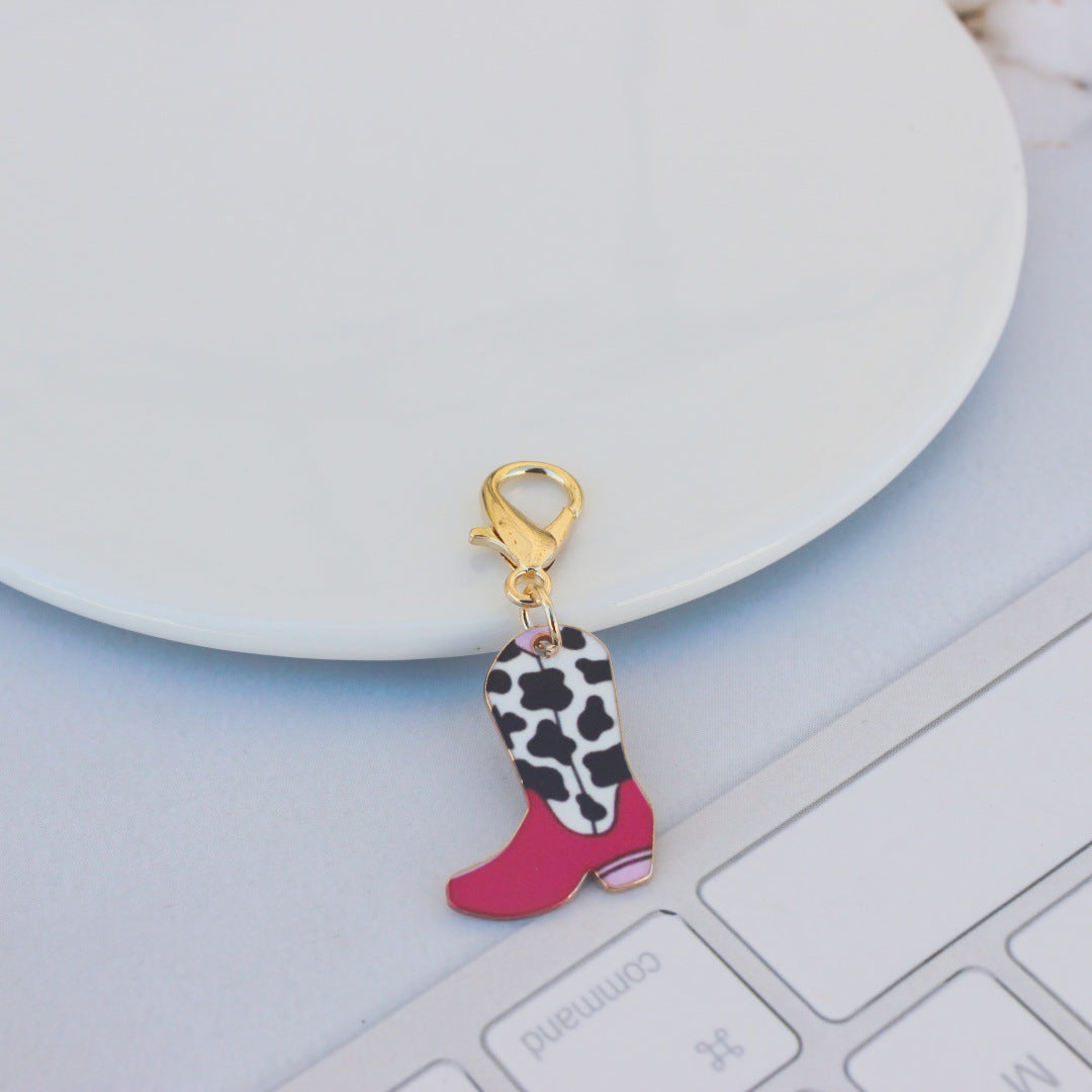 Alloy Vintage Denim Boots Print Ornament Pendant Keychain