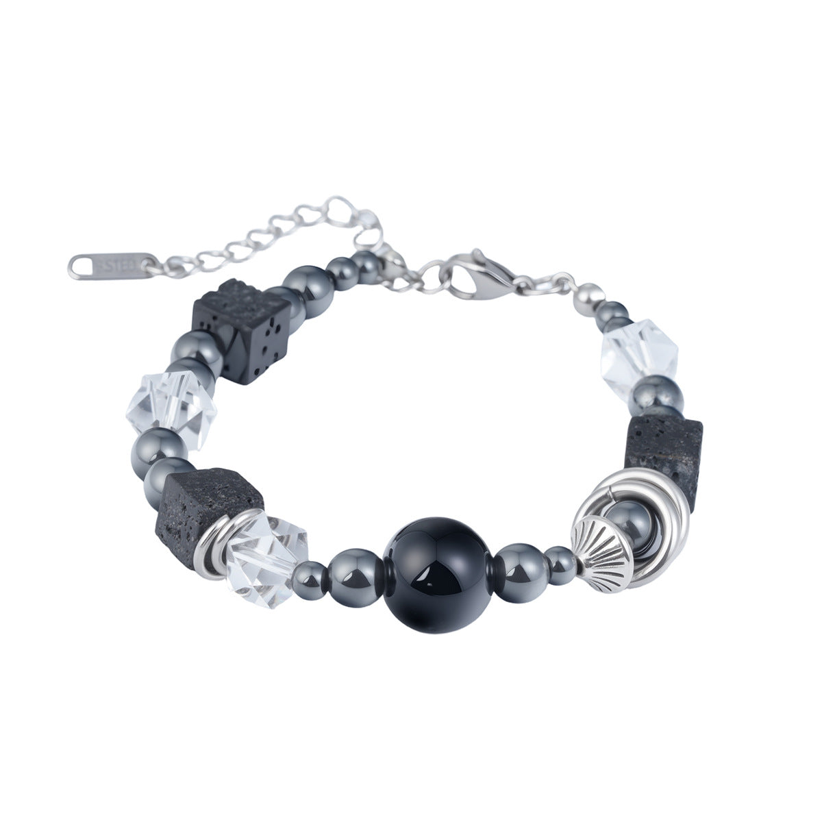 Unisex Green Crystal Lava Rock Beaded Bracelet, Men Women Fashion Commuter Versatile Niche Hip Hop Design Hand Jewelry