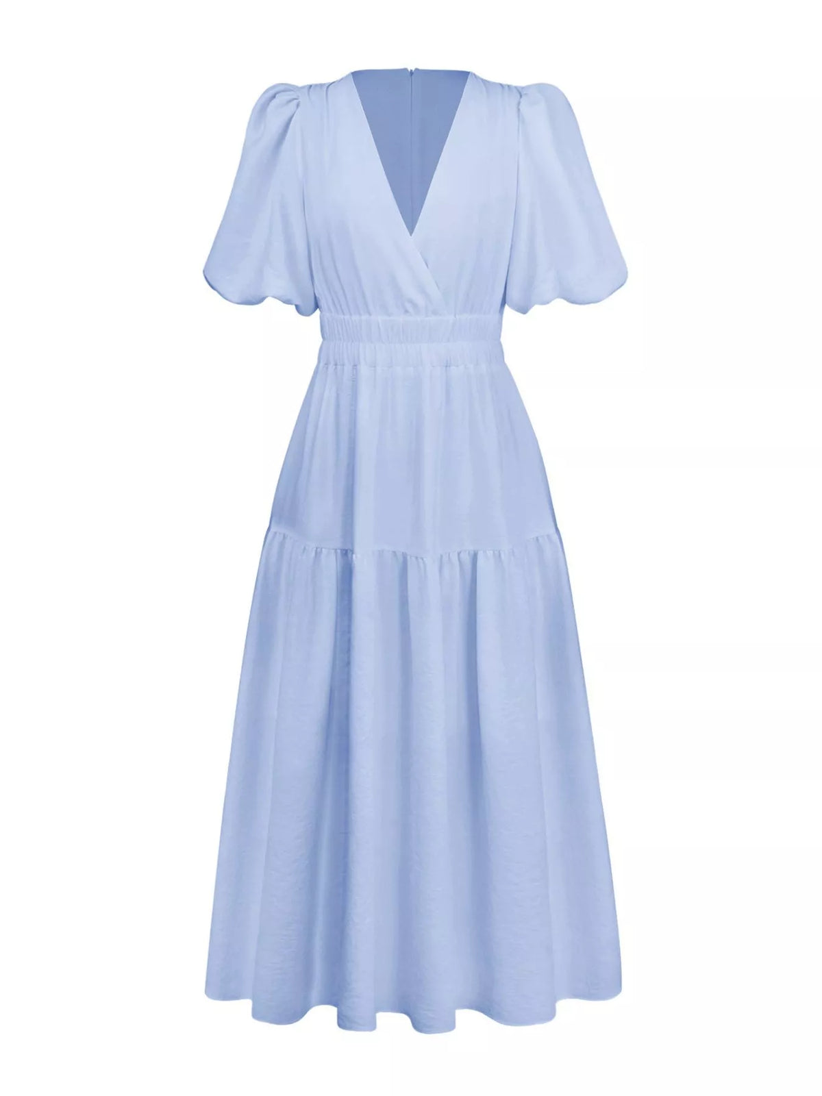 Elegant Puff Sleeve V-Neck Midi Dress