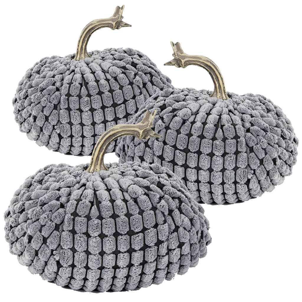 Chenille Weighted Pumpkin - Gray, Set of 3