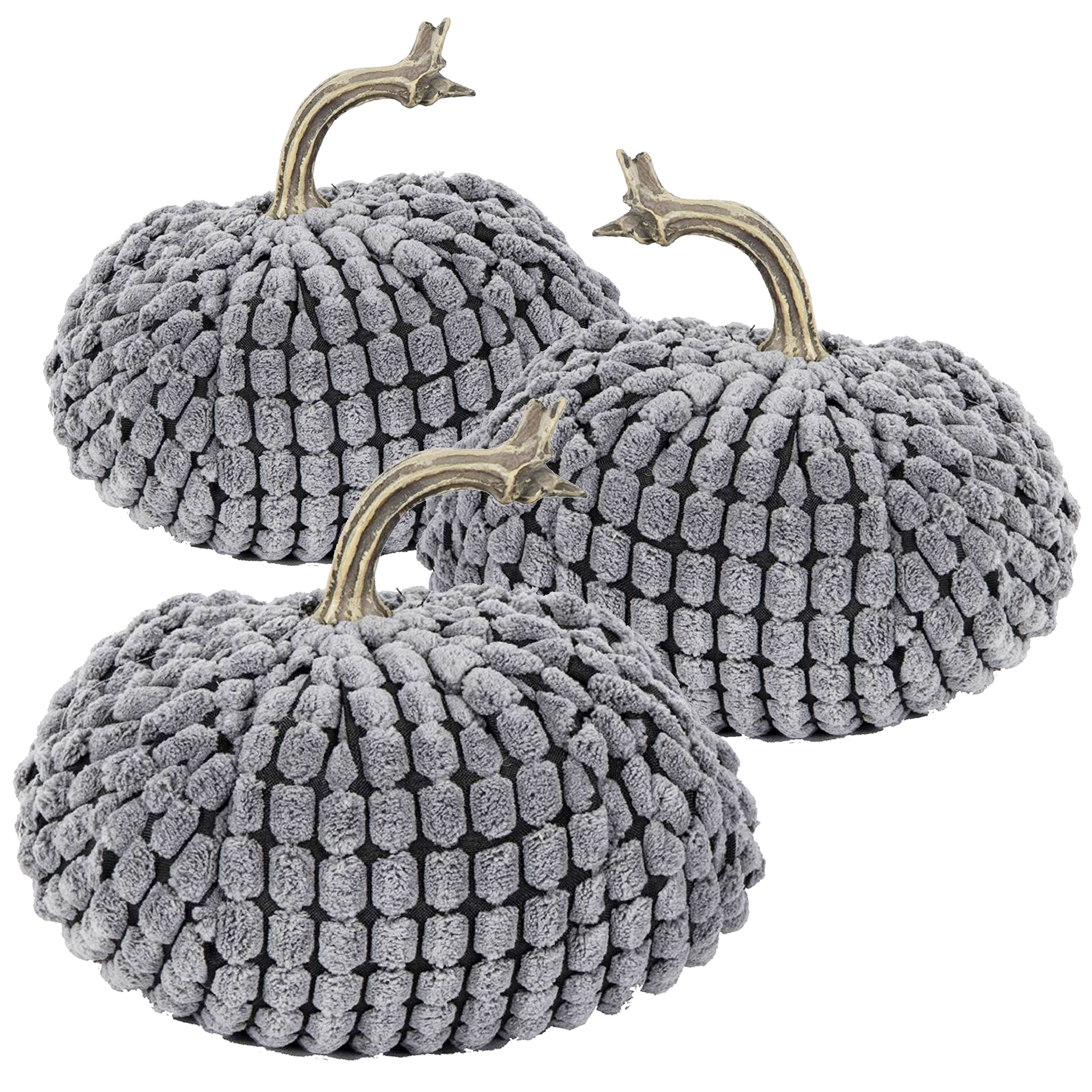 Chenille Weighted Pumpkin - Gray, Set of 3