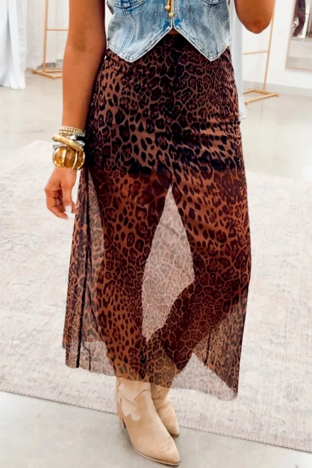 Leopard Sheer Midi Skirt