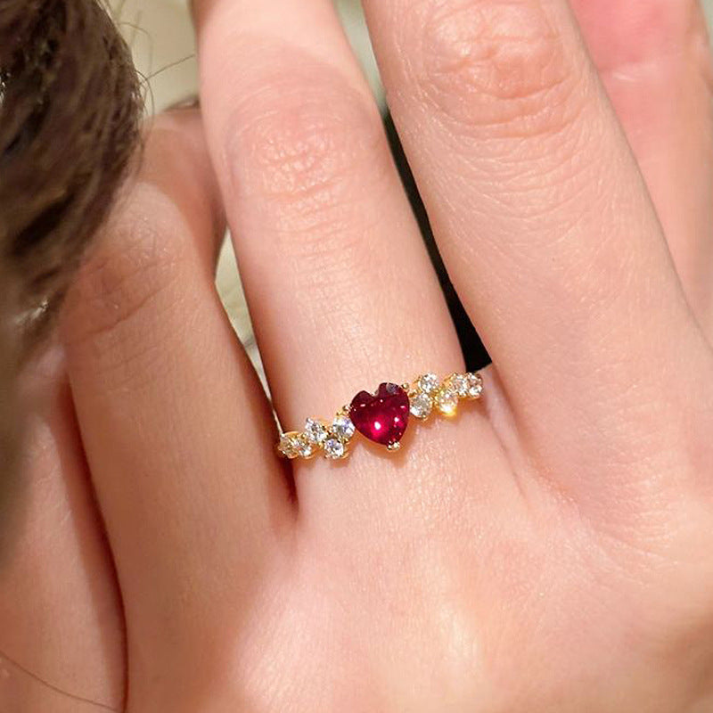 Flashing Fully Paved Pigeons-blood Red Heart-shaped Ring