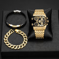 Multi-timezone Large-dial Luminous Men's Watch With Steel Strapcasual Cross-border Quartz Wristwatch