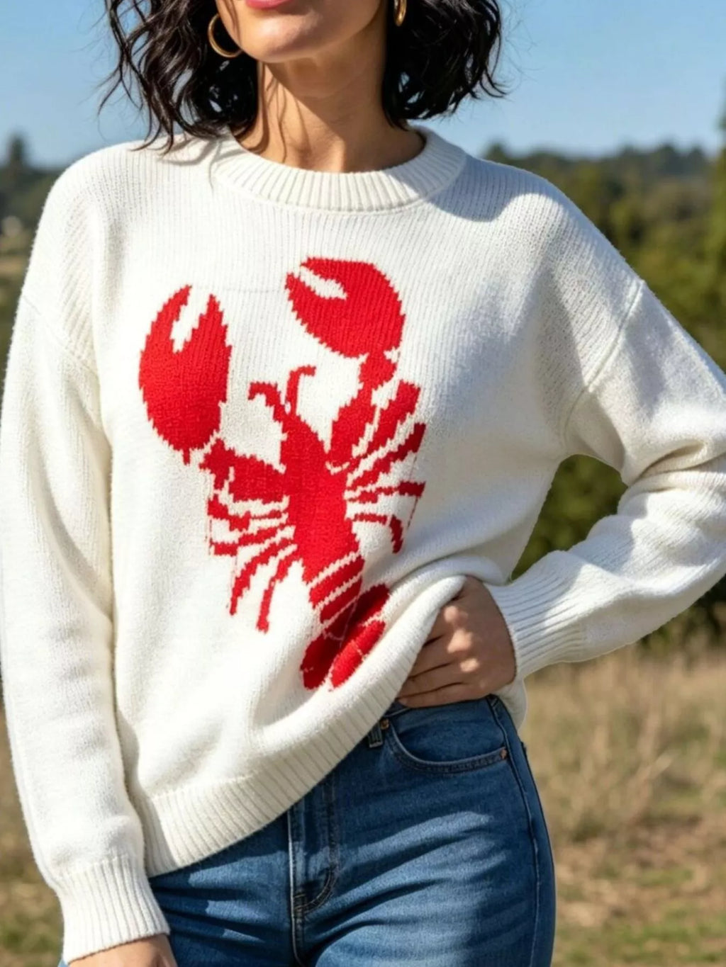 Lobster Graphic Crew Neck Sweater