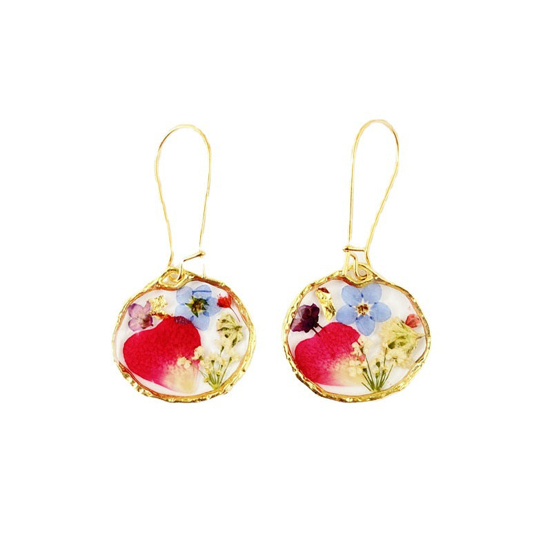 New Irregular Round Rose Petal Dried Flower Earrings