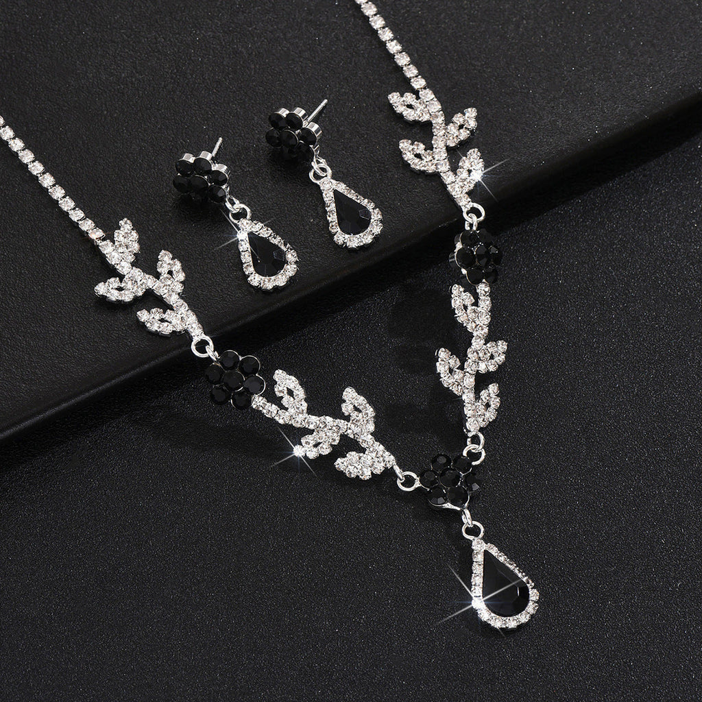 Hot Selling Cross-Border Wedding Fashion Full Diamond Jewelry Set Necklace Earrings Banquet Party Jewelry Two-Piece Set