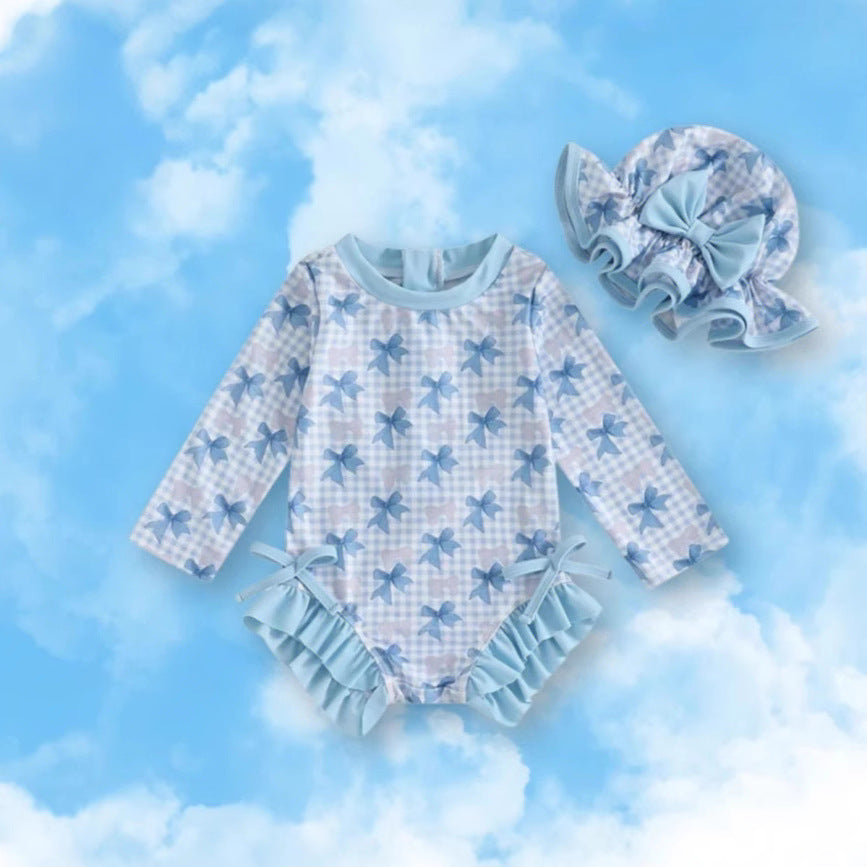 Children's Swimsuit Girls' Cute Long Sleeve One-piece Swimsuit