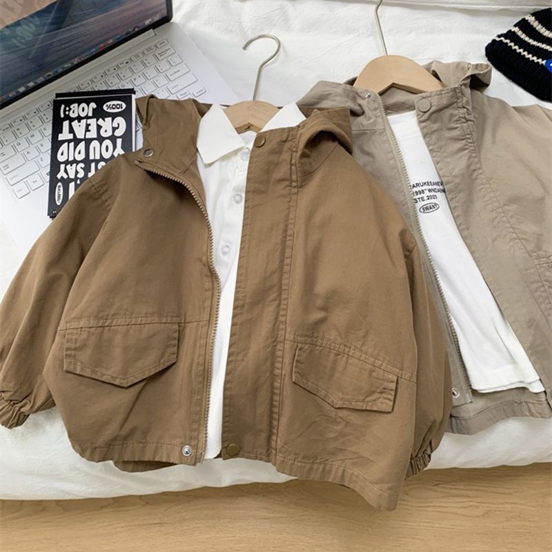 Boys' Korean-style Fashionable Hooded Trench Coat
