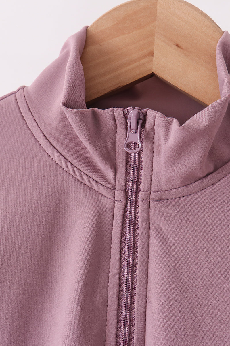 Dusty plum scallped zipper active set