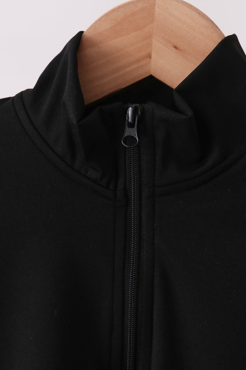 Black scallped zipper active set