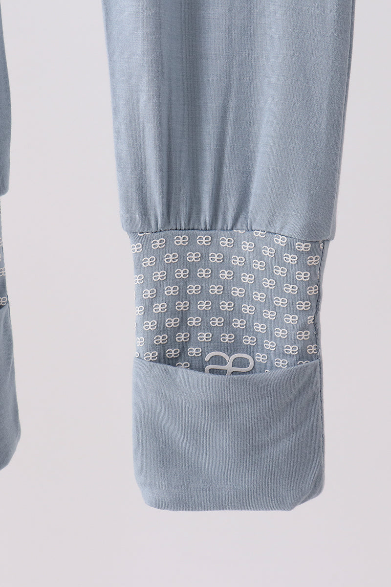 Blue zipper bamboo anti-slip romper