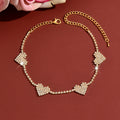 Women Four Heart Full Paved CZ Choker Necklace, Rhodium Plated Short Collarbone Party Jewelry
