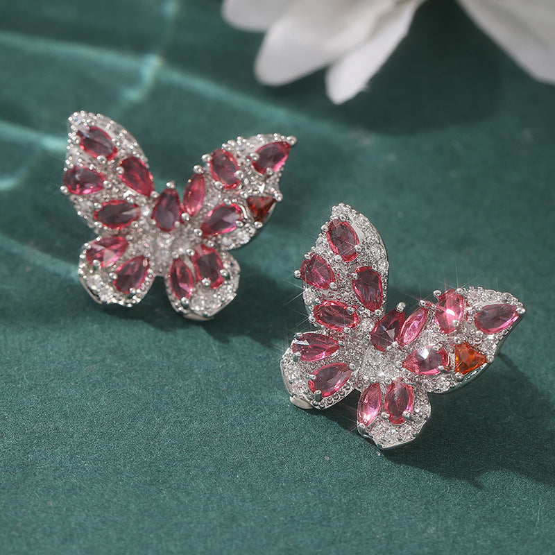 Colorful Butterfly Crystal Stud Earrings Brass Women Blue Rose Green Wedding Party Elegant Fashion Jewelry
