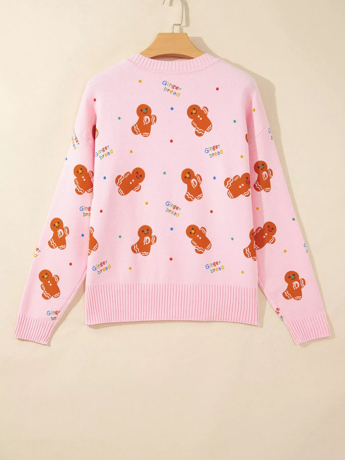 Gingerbread Pattern Long Sleeve Round Neck Sweater
