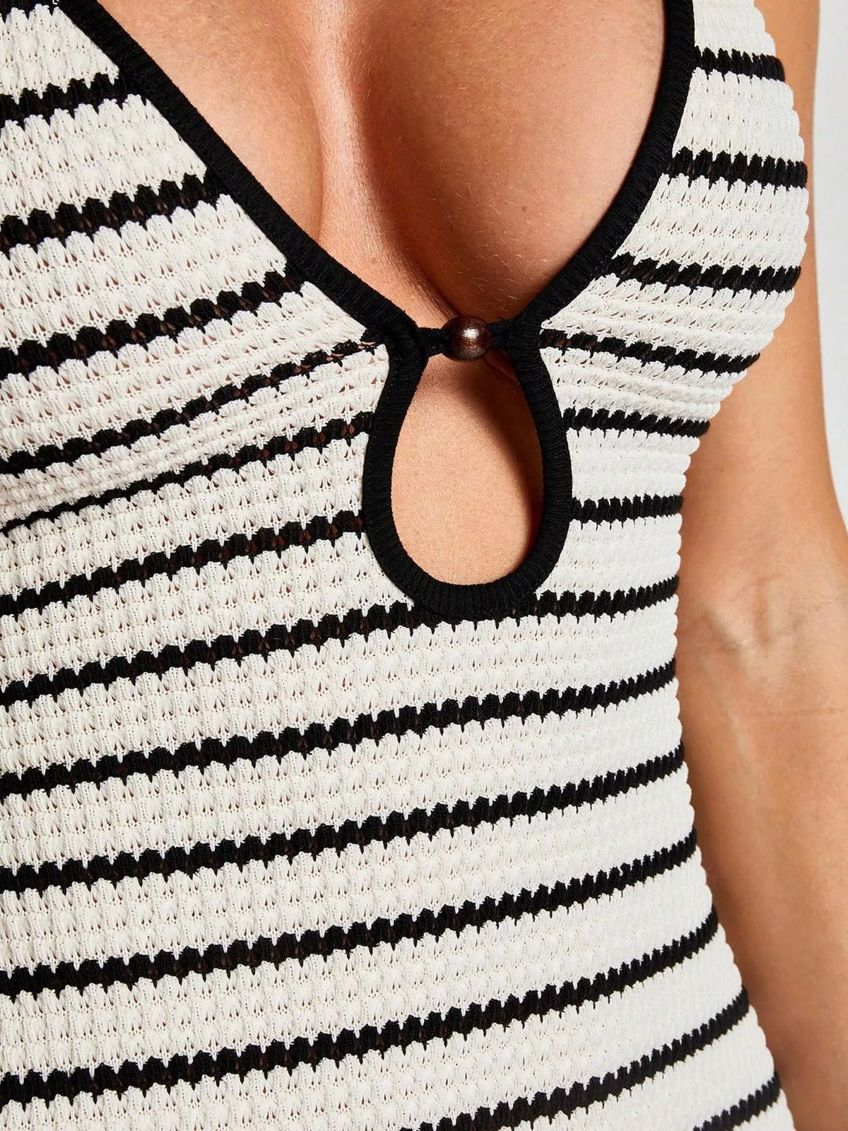 Striped Halter Neck Maxi Dress – White