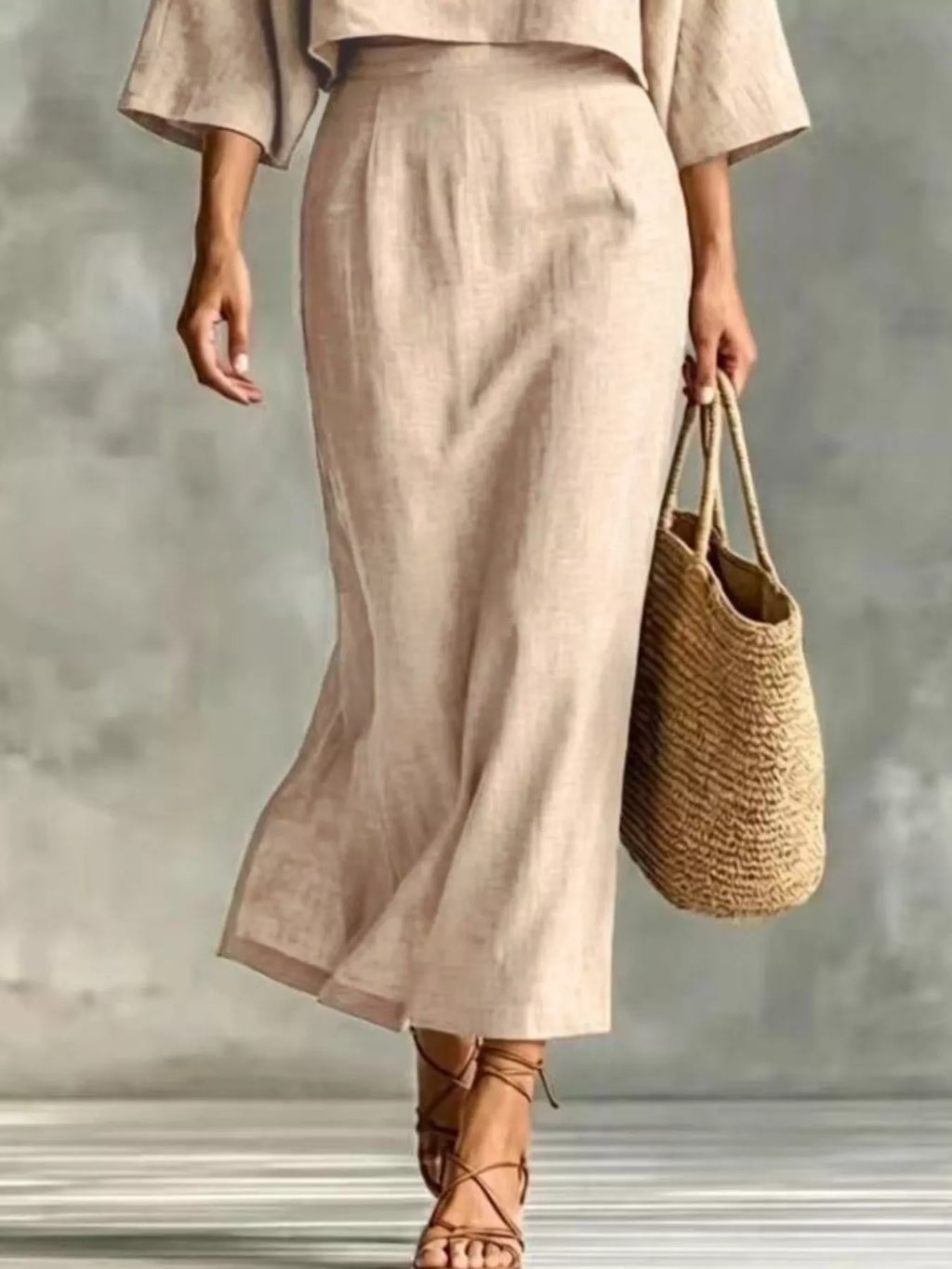 Full Size Solid Color Cropped Top and Midi Skirt Set Plus Size