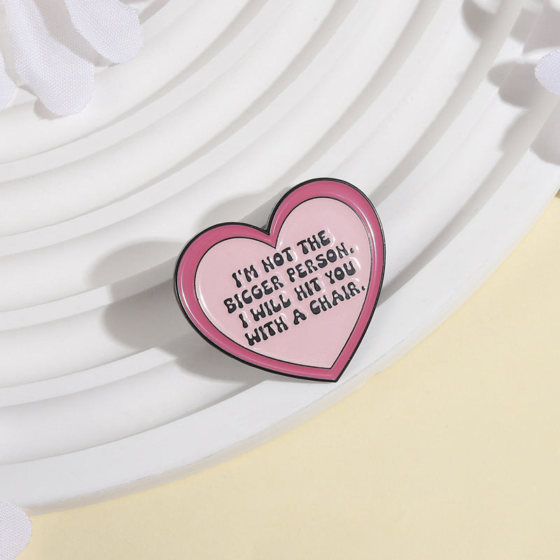 Cartoon-style Minimalist Heart-and-text Brooch