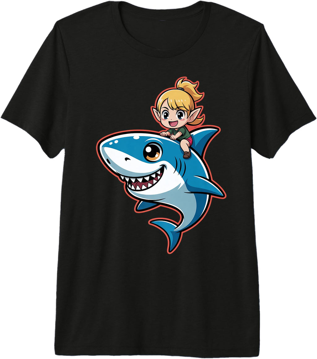 Handcrafted Chibi Shark Elf Exclusive T-Shirt - Graphic Print for Adults