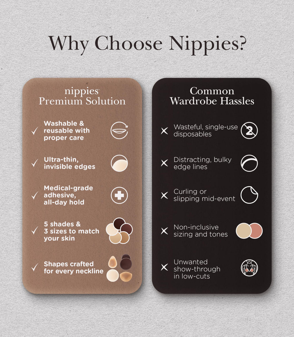 Nippies Nipple Covers for Women - Reusable Sticky Silicone Pasties with Travel Case - Original Circle or Lift Style Available