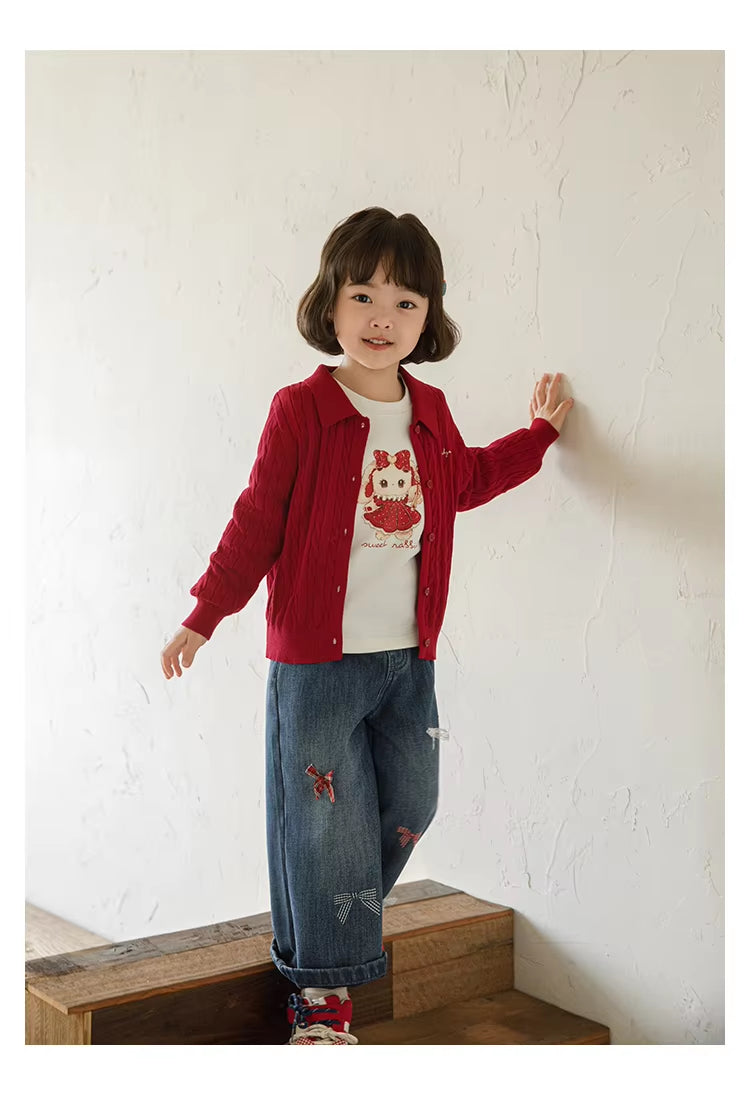 Girls' Bow-knot Loose Straight-leg Pants