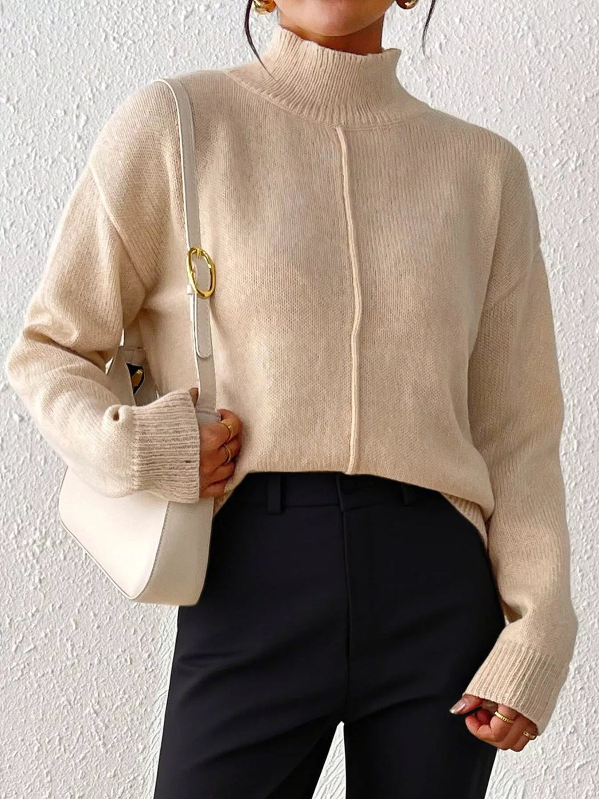 Center Seam Detail Turtleneck Sweater