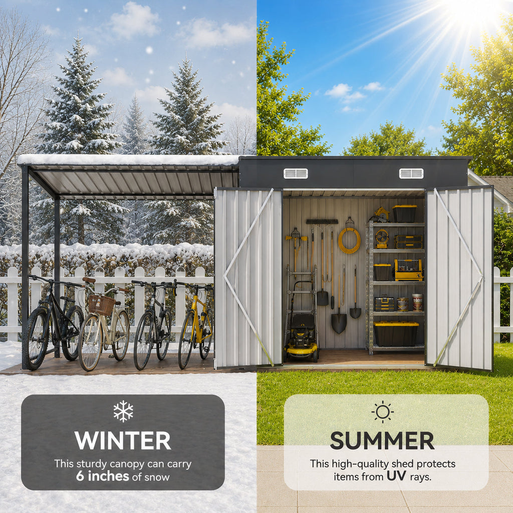 12x4 FT Metal Lean-To Shed with Pergola, 6x4 FT Outdoor Storage Shed & Hardtop Gazebo Combo