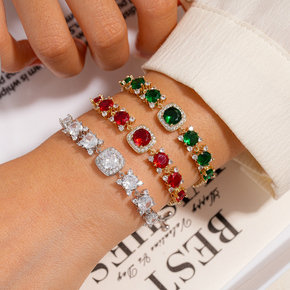 Square Round Cubic Zirconia Tennis Bracelet Women Wrist Jewelry For Daily Dating Banquet Party Occasions