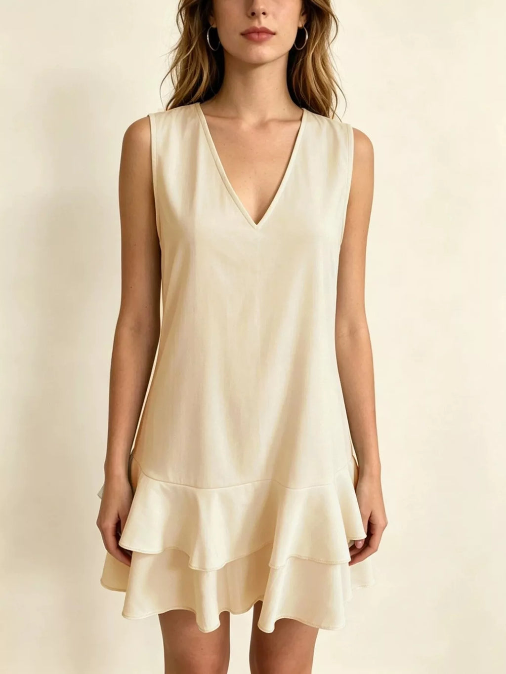 Full Size Sleeveless V-Neck Tiered Ruffle Mini Dress Plus Size