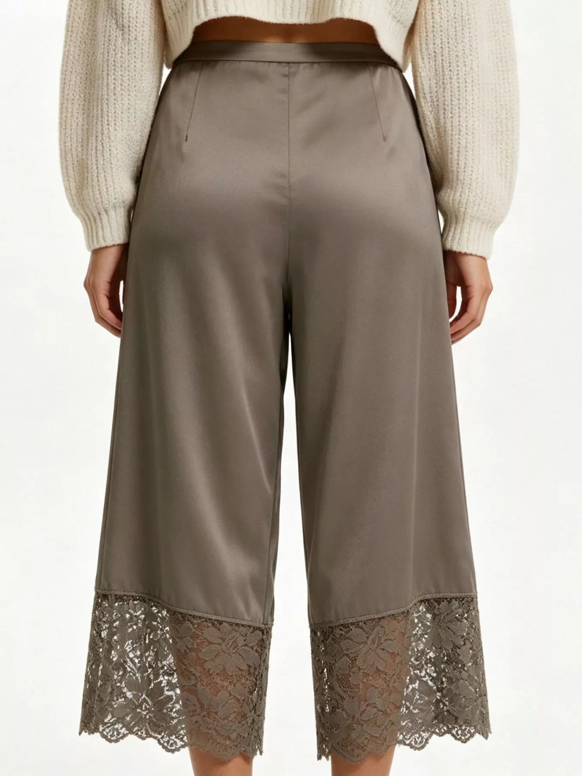 Lace Trim Wide-Leg Cropped Pants