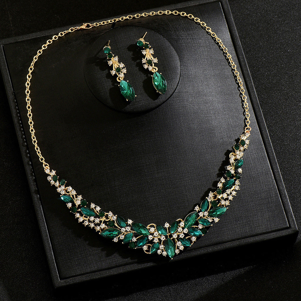 Vintage Flower Alloy Necklace Earrings 2Pcs Set Bridal Women Jewelry Set For Wedding Banquet Evening Occasions