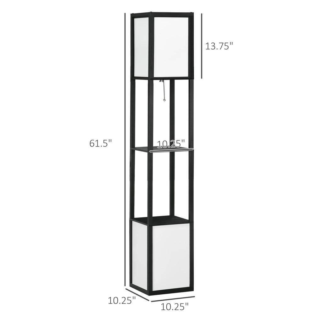 Boho Shelf Floor Lamp with Dual Fabric Shades & Built-In Storage Shelves