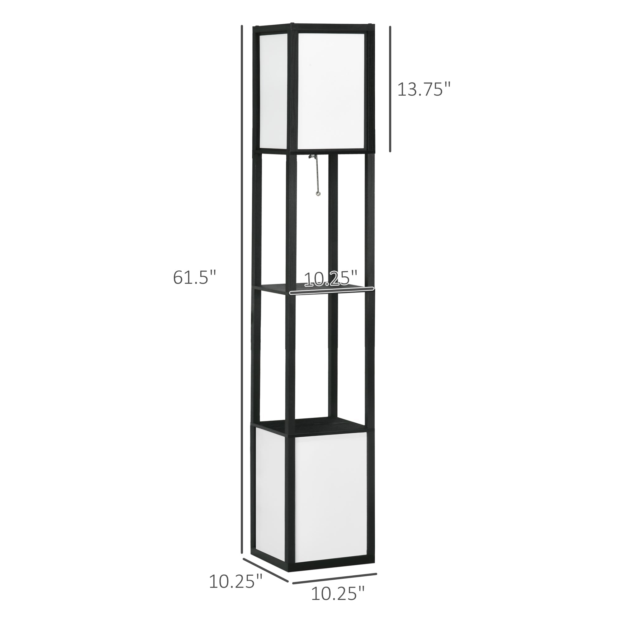 Boho Shelf Floor Lamp with Dual Fabric Shades & Built-In Storage Shelves