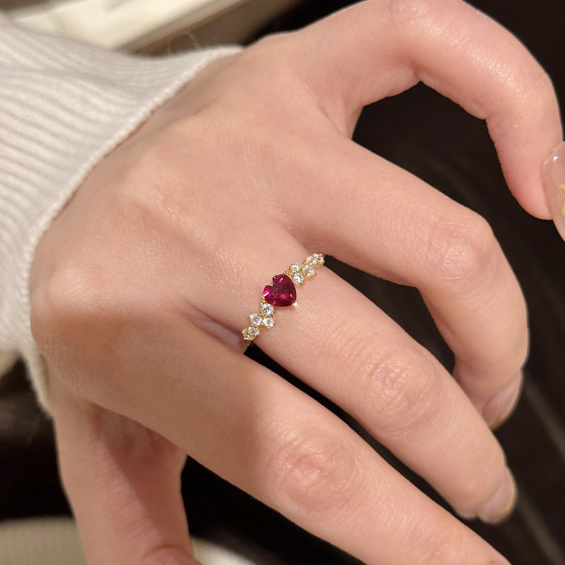 Flashing Fully Paved Pigeons-blood Red Heart-shaped Ring