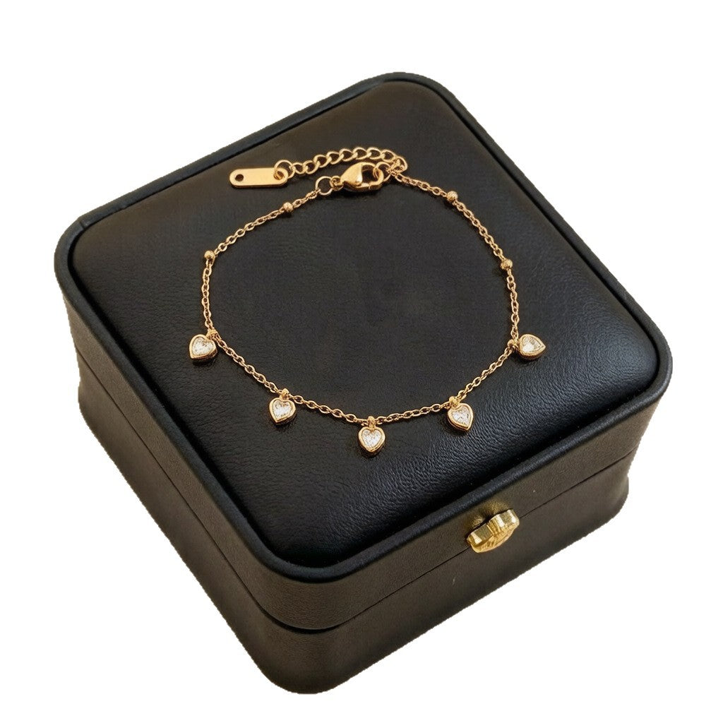 Womens Titanium Steel Heart-Shaped Pendant Anklet