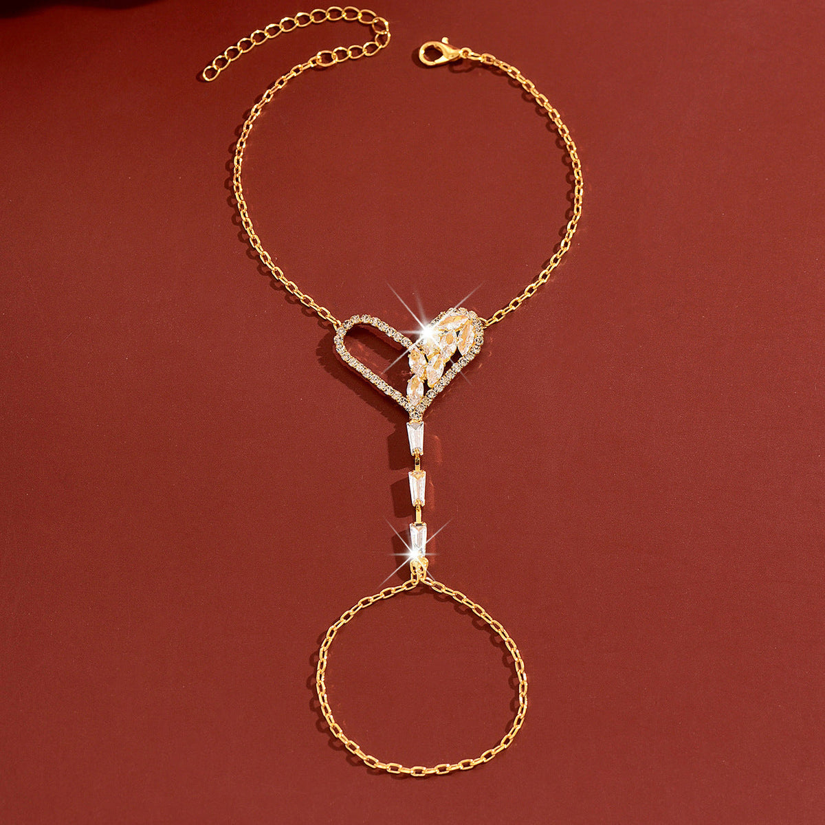 Sweet Asymmetric Hollow Heart Adjustable Hand Chain Ring Bracelet Integrated Women Wrist Jewelry For Daily Dating Banquet Party Occasions