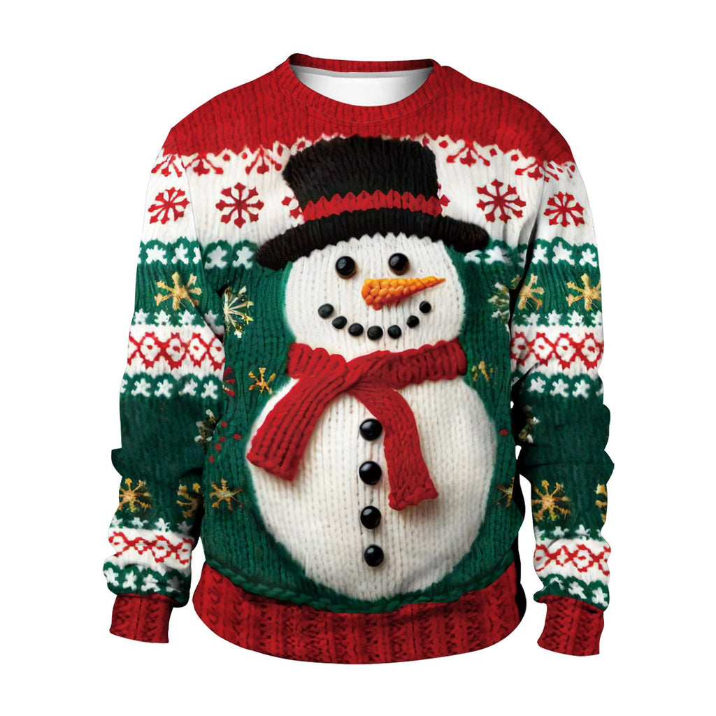 Christmas Clothing Foreign Trade Cross-border New Snowman Christmas Tree Sweater Pattern 3D Digital Printing Round Neck Sweater
