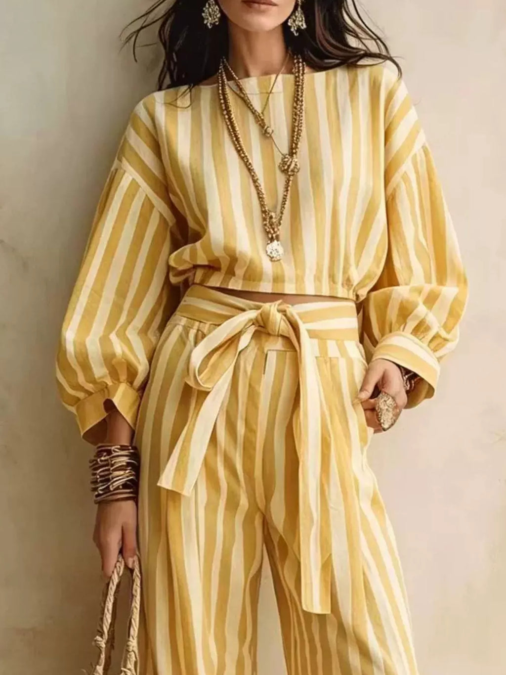 Striped Long Sleeve Top and Pants Two-Piece Set