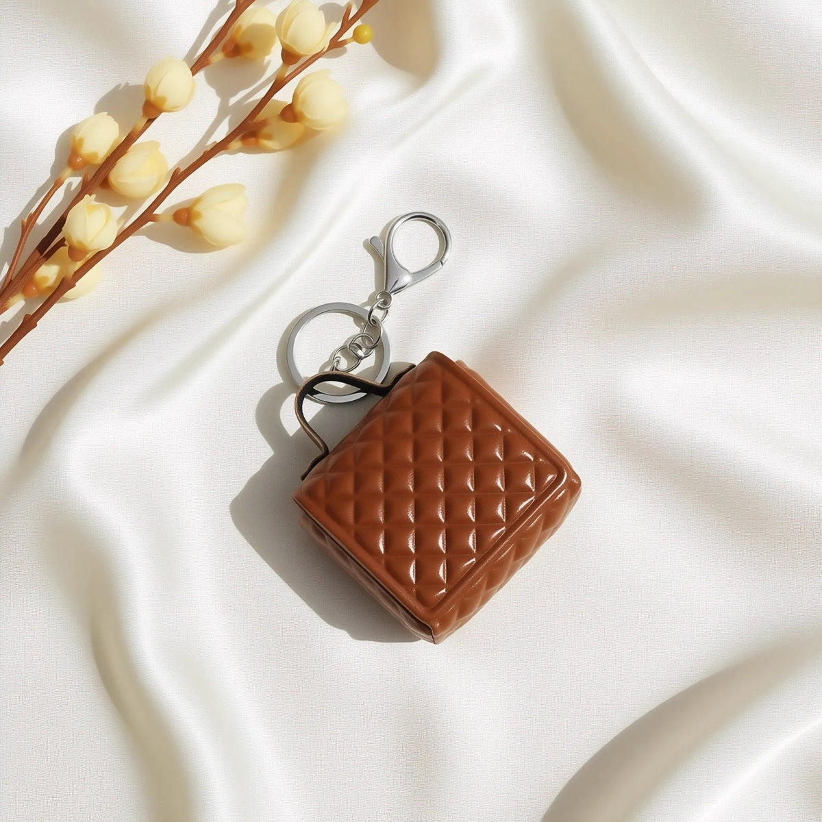 Leather Fashion Quilted Chanel-style Earphone Pouch Coin Purse DIY Bag Charm And Keychain