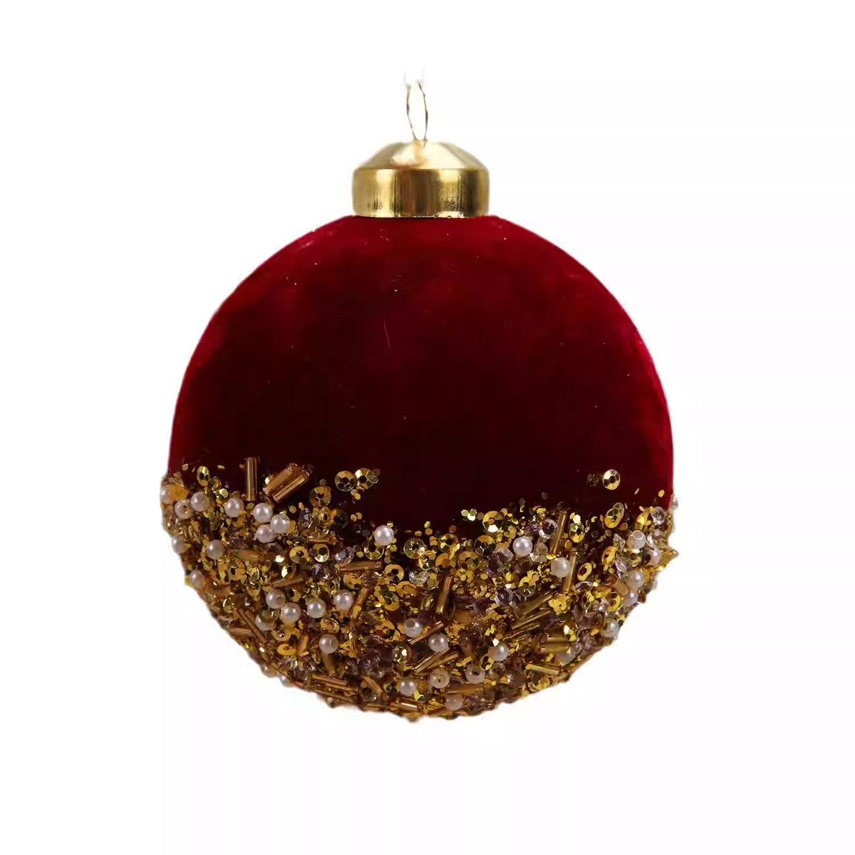 Christmas Decorations Burgundy Flocking Glass Ball Christmas