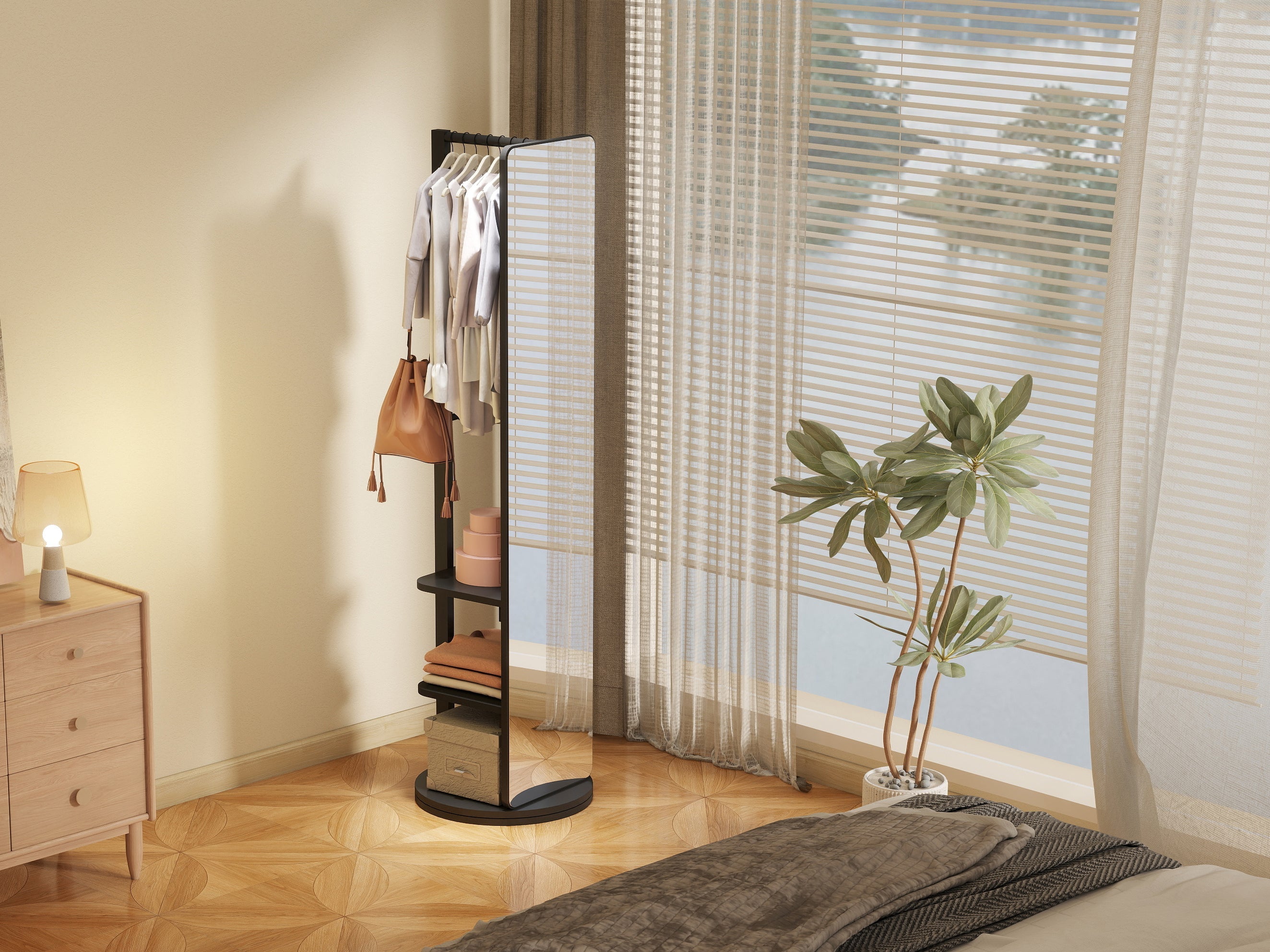 Multifunctional Full Length Mirror with Hook Storage Rack