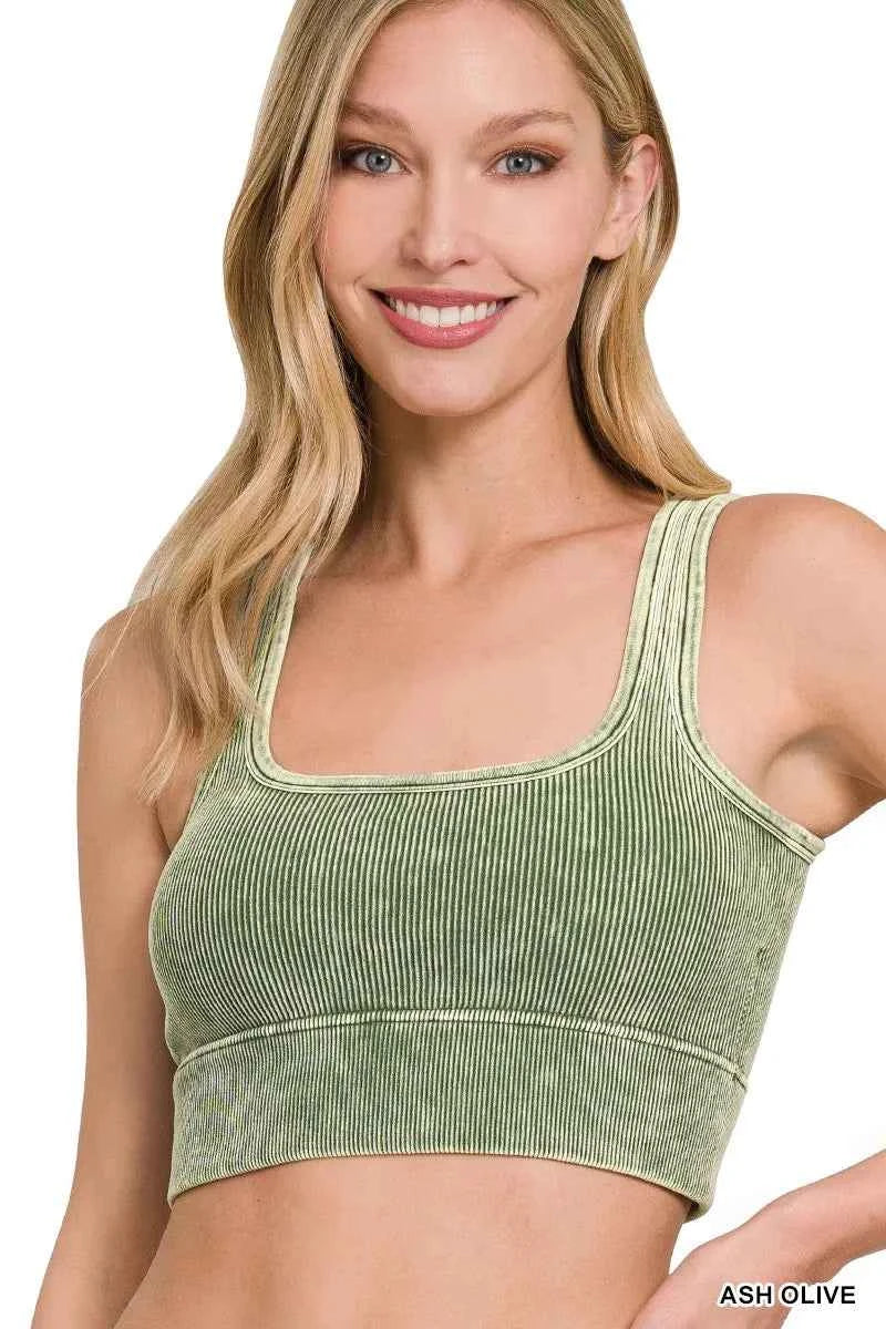 Washed Ribbed Seamless Square Neck Bra Top
