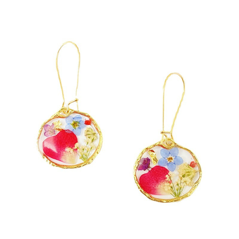 New Irregular Round Rose Petal Dried Flower Earrings