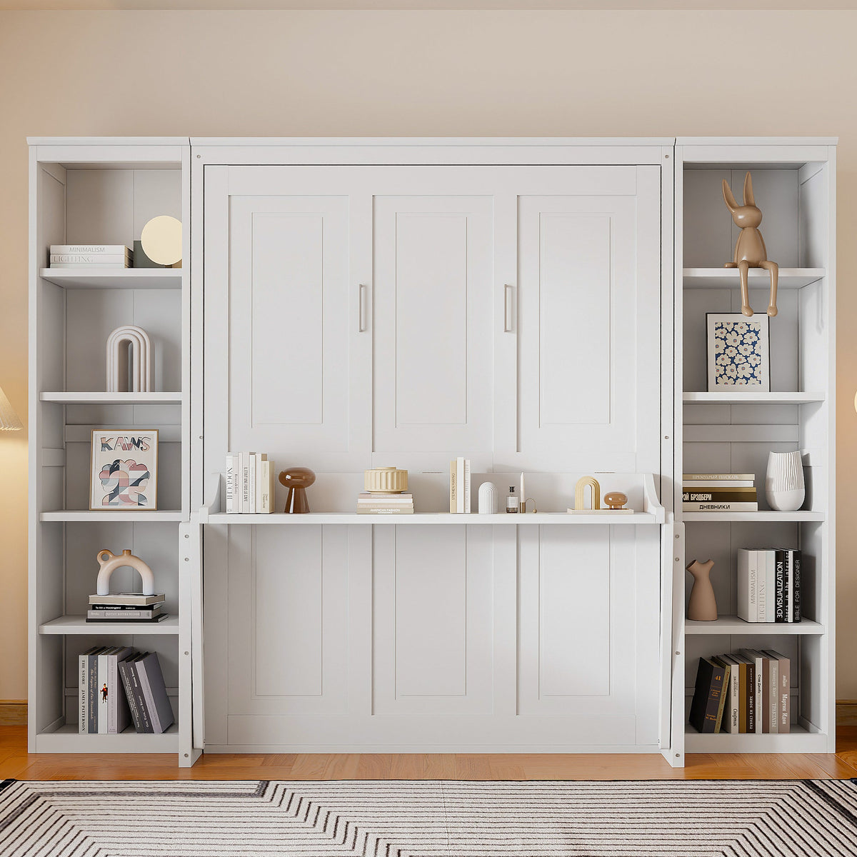 Queen Size Murphy Bed with Desk and Bookshelf