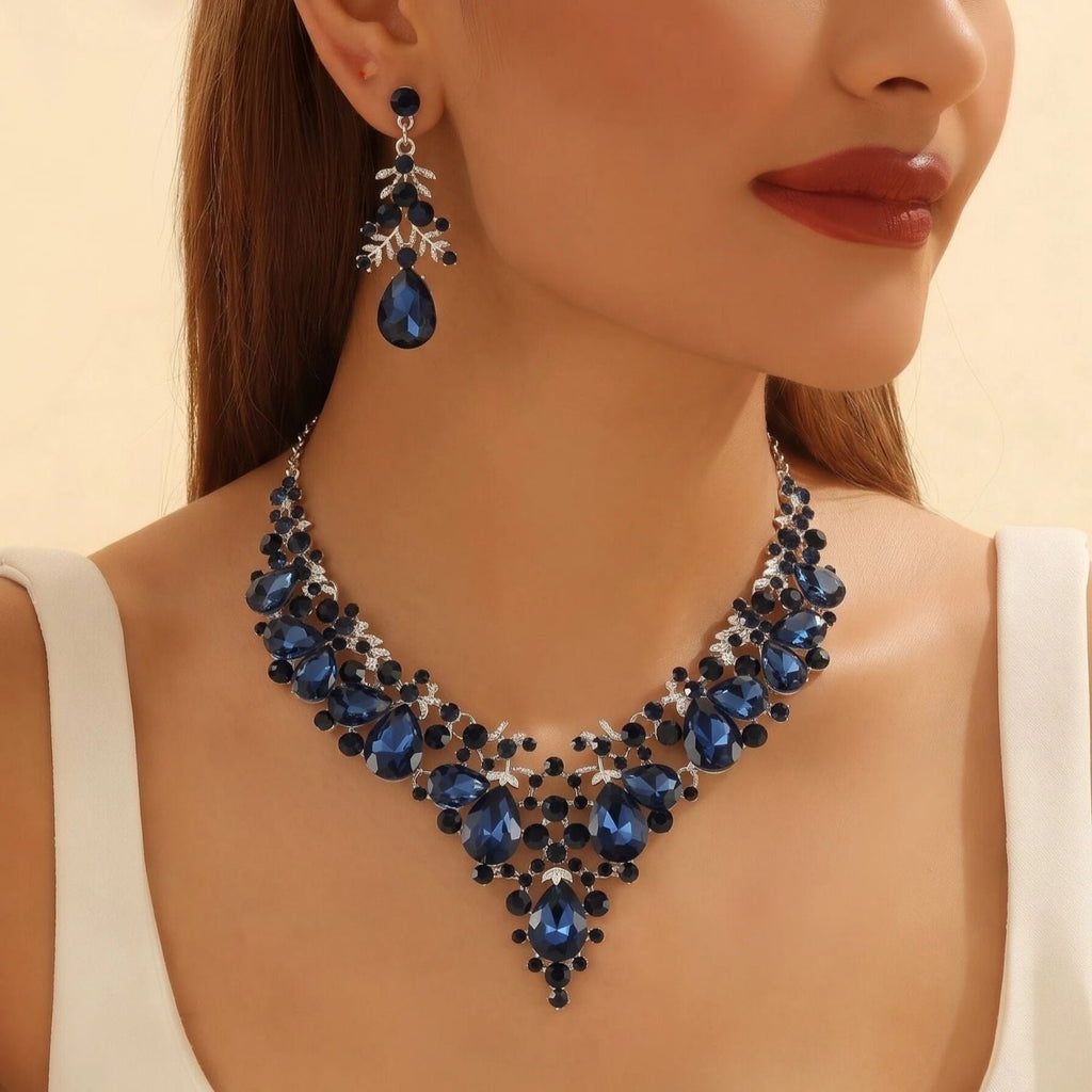 Waterdrop Leaf Necklace Earrings Set Bridal Wedding Banquet Women Jewelry Set For Wedding Party Evening Occasions