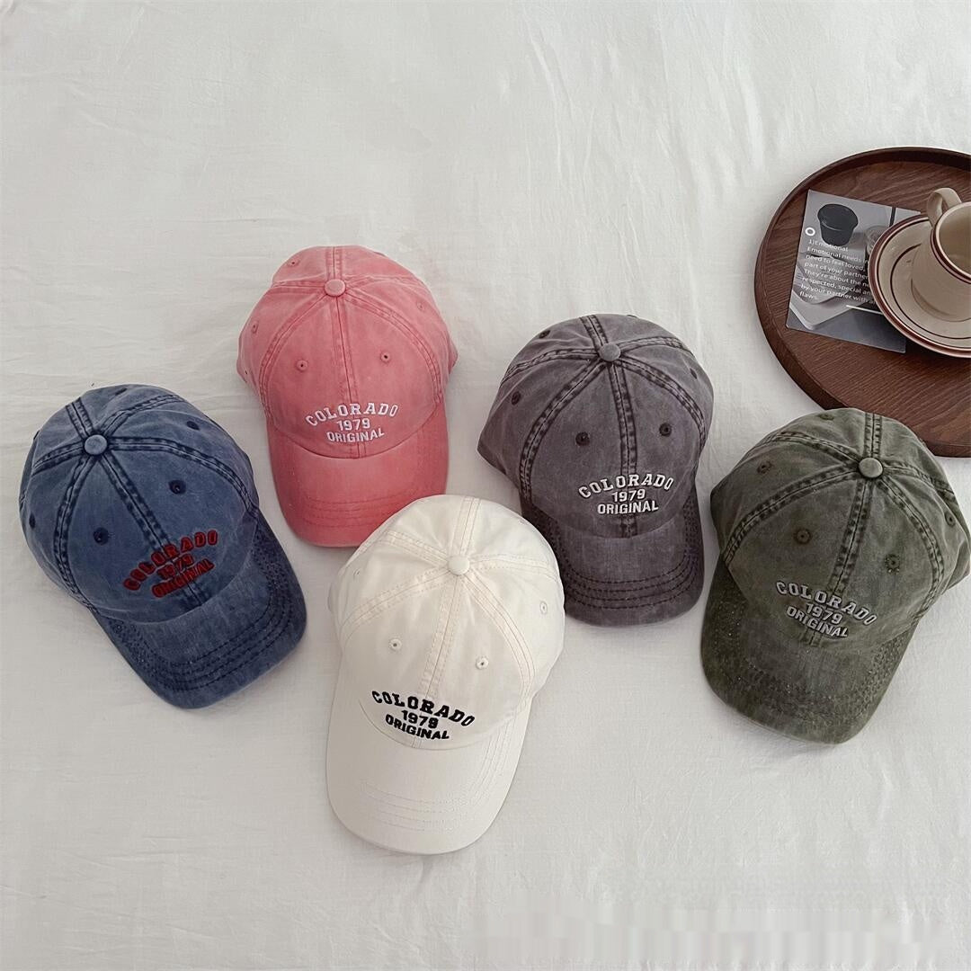 Vintage Distressed Baseball Cap With Embroidered Letters For Kids