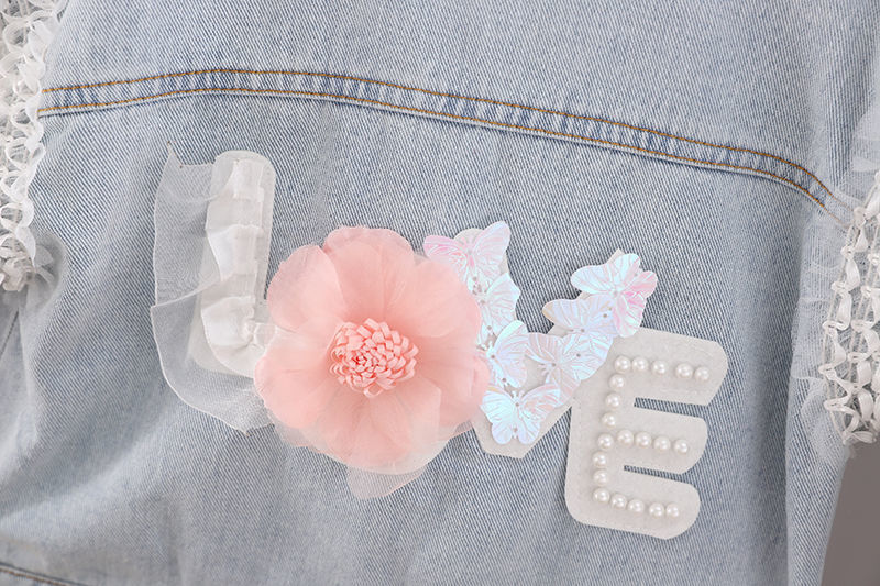 Girls' Denim Jacket With Polo Collar