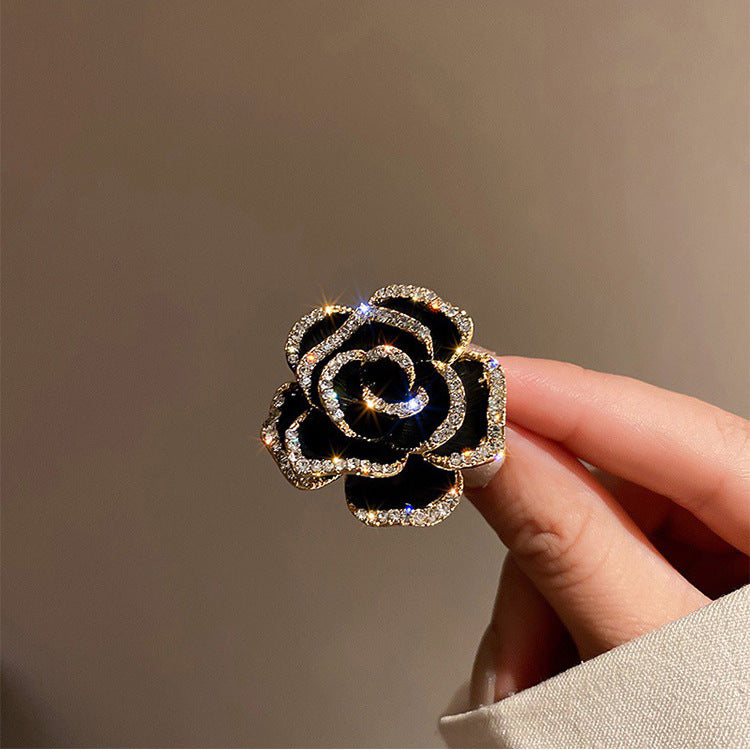 Camellia Flower Brooch High End Rhinestone Corsage Pin